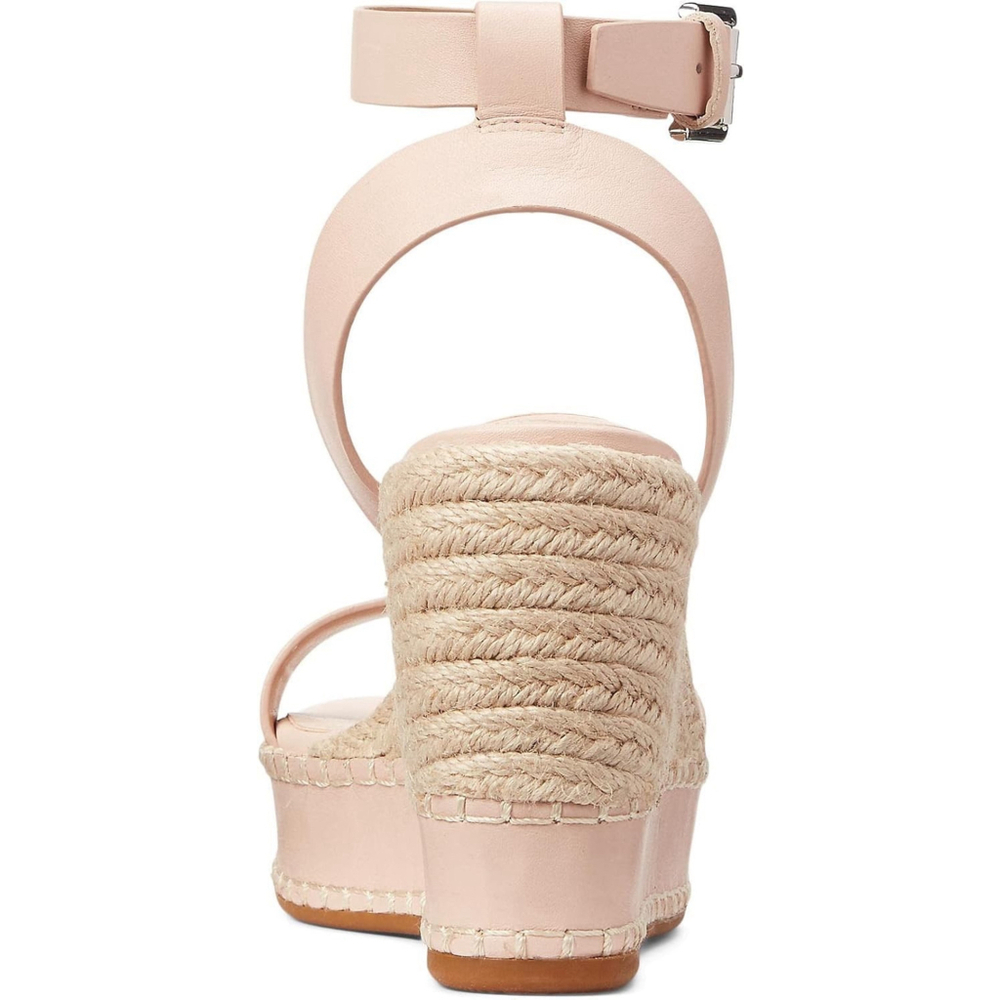 Lauren Ralph Lauren Hilarie LEATHER Espadrille Platform Sz 9.5 B PINK Soft Nappa - Picture 5 of 13